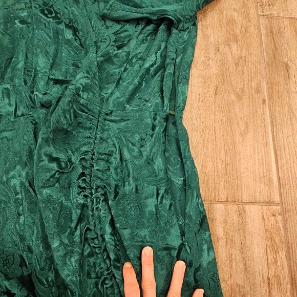 Revolve Majorelle Dress Size M Green Satin Floral Jacquard Puff Sleeve Ruffle - Picture 15 of 16